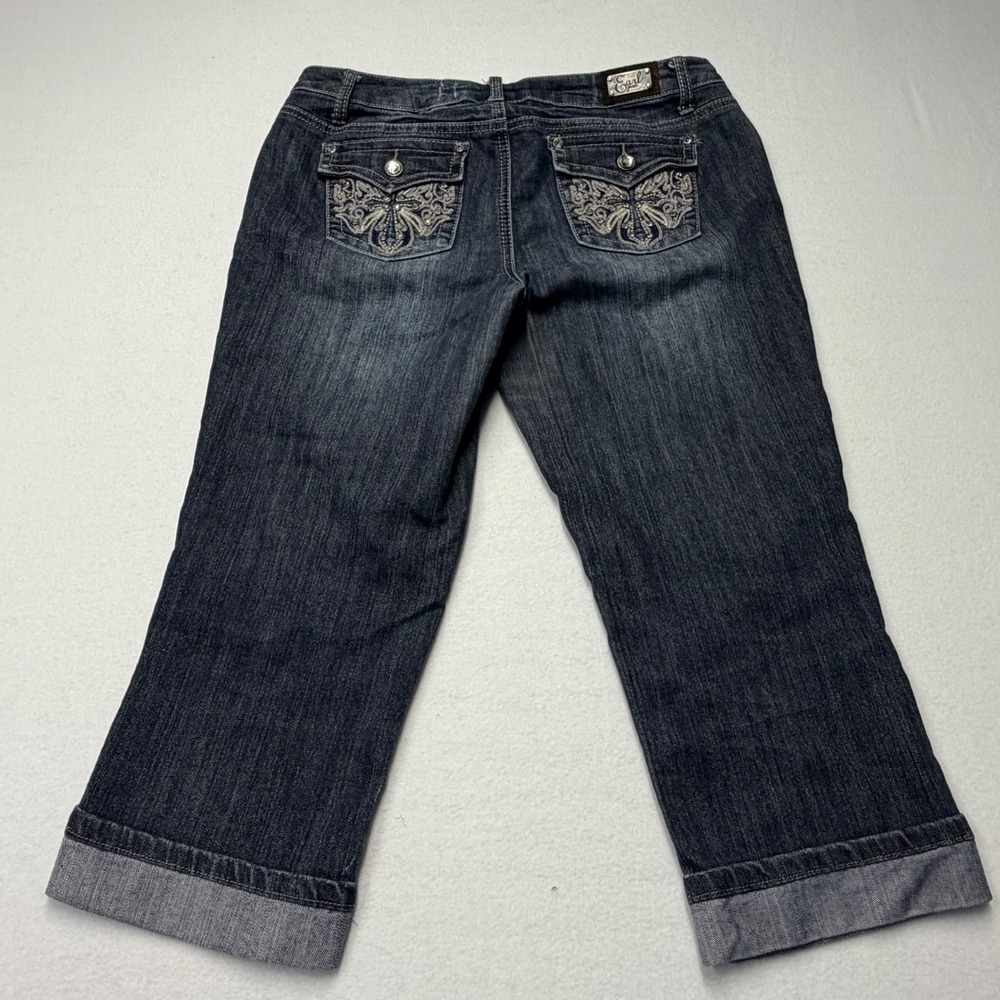 Earl Jean Capri Jeans Dark Wash Rhinestone Butterfly Embroidered Womens 6 Y2K - Picture 2 of 9